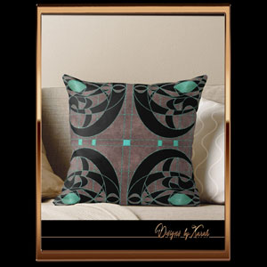 Chic abstract retro pattern in the geometric art deco chic of the twenties. Pure 20s luxury elegance. Nostalgic vintage gifts in Art Nouveau design with burlesque glamor mosaic. Four Seasons - winter. Beautiful Belle Epoque  glamour home interior decor. Gray blue and shimmering aqua turquoise antique colored throw pillow and more decorative accessories.
